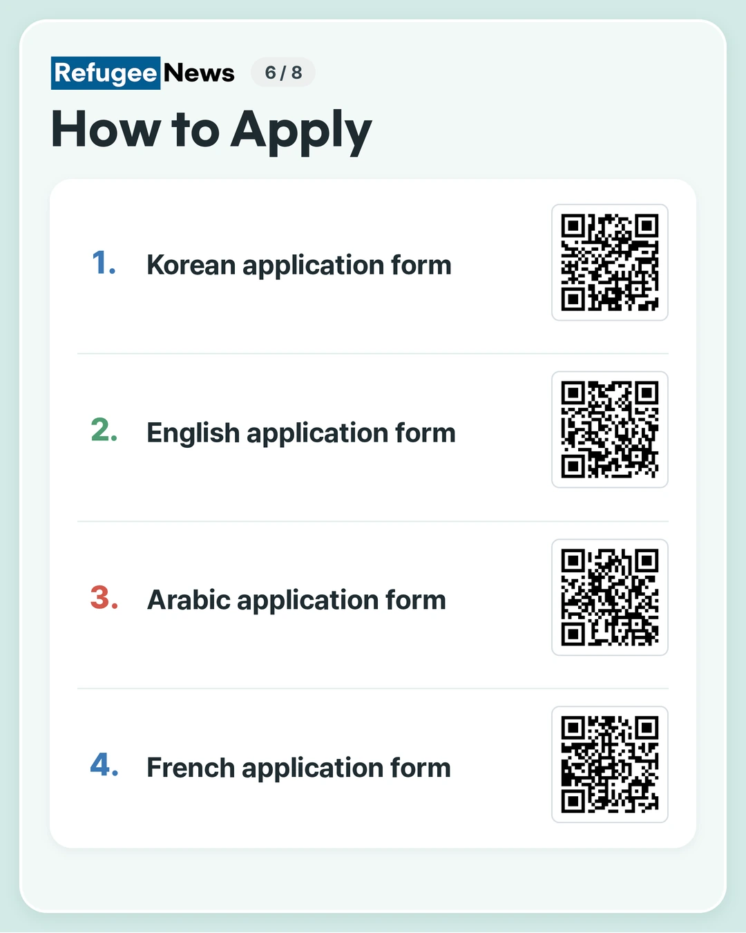 How to Apply Fill in and submit the new support application form using a Google Form (an online form). Korean application form English application form Arabic application form French application form