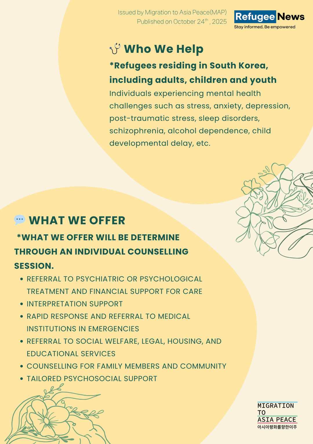 Refugee Mental Health and Psychological Counseling Treatment Cost Support (MAP) (2/2)